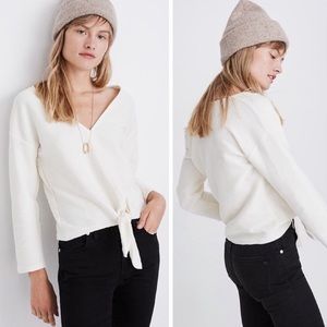 Madewell Texture Thread Long Sleeve Tie Front Top White Cream Cotton Medium